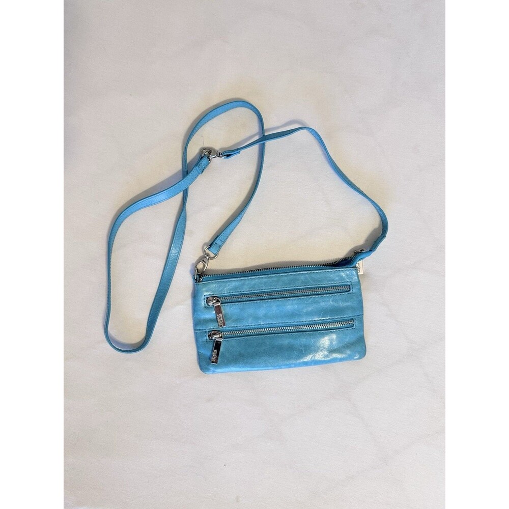 Hobo International Women's Everly Teal Leather Crossbody Purse Triple Zipper